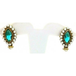 Gold Oxidized Women Earring Stud Jewelry PushBack Classy Gift Rhinestone Bead 17